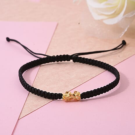 24K (99.99% Purity) Yellow Gold Pixiu Thread Adjustable Bracelet (Size - 6.5 to 9.5)