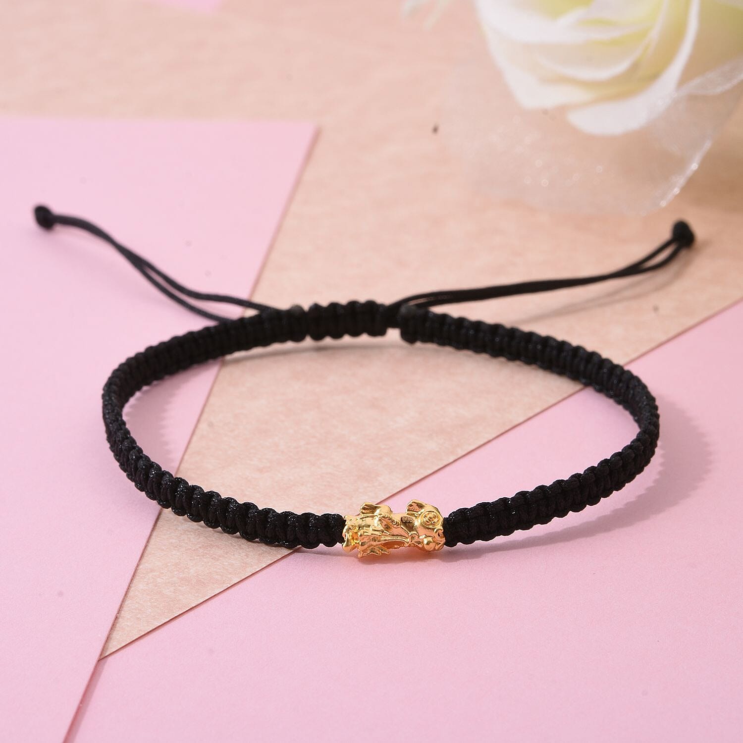 24K (99.99% Purity) Yellow Gold Pixiu Thread Adjustable Bracelet (Size - 6.5 to 9.5)