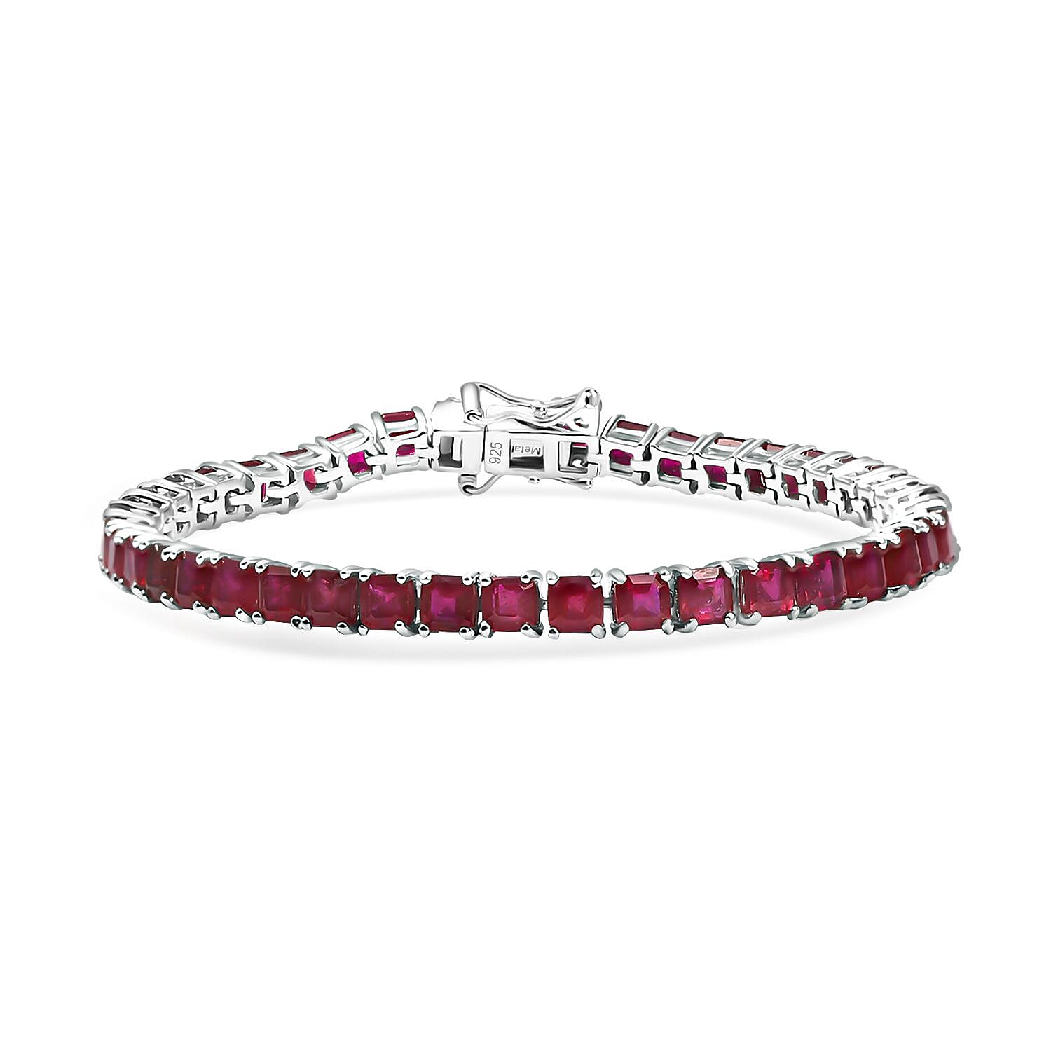 African Ruby Tennis Bracelet (Size - 7) with GB Lock Box in Rhodium Overlay Sterling Silver 22.23 Ct, Silver Wt. 9.64 Gms. African Ruby Tennis Bracelet (Size - 7) with GB Lock Box in Rhodium Overlay Sterling Silver 22.23 Ct, Silver Wt. 9.64 Gms.