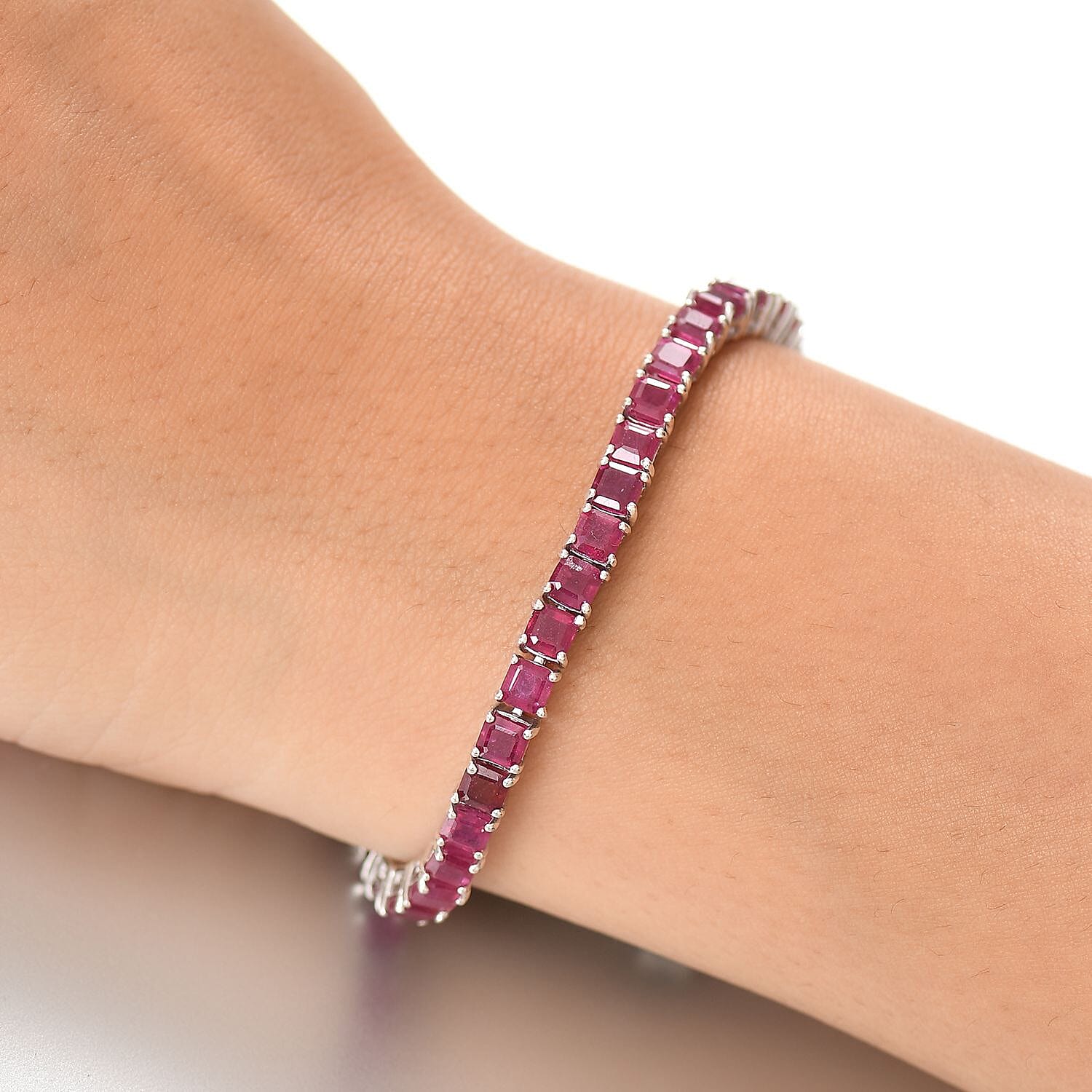 African Ruby Tennis Bracelet (Size - 7) with GB Lock Box in Rhodium Overlay Sterling Silver 22.23 Ct, Silver Wt. 9.64 Gms. African Ruby Tennis Bracelet (Size - 7) with GB Lock Box in Rhodium Overlay Sterling Silver 22.23 Ct, Silver Wt. 9.64 Gms.