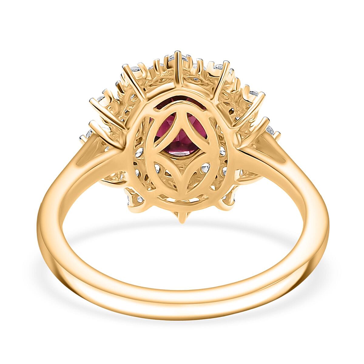 Natural Rhodolite Garnet & White Zircon Ring in 18K Vermeil Yellow Gold Plated Sterling Silver 2.30 Ct. Natural Rhodolite Garnet & White Zircon Ring in 18K Vermeil Yellow Gold Plated Sterling Silver 2.30 Ct.