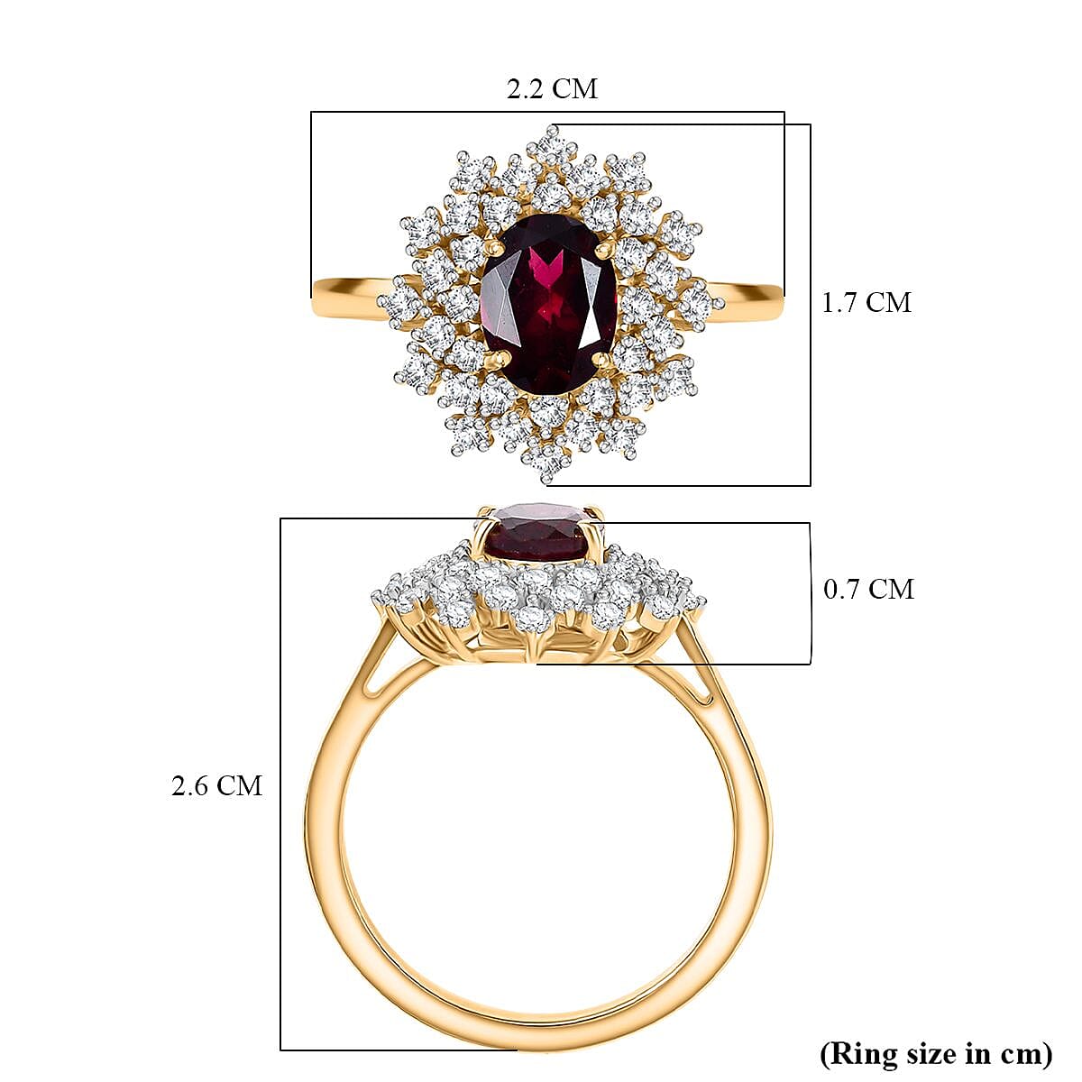 Natural Rhodolite Garnet & White Zircon Ring in 18K Vermeil Yellow Gold Plated Sterling Silver 2.30 Ct. Natural Rhodolite Garnet & White Zircon Ring in 18K Vermeil Yellow Gold Plated Sterling Silver 2.30 Ct.
