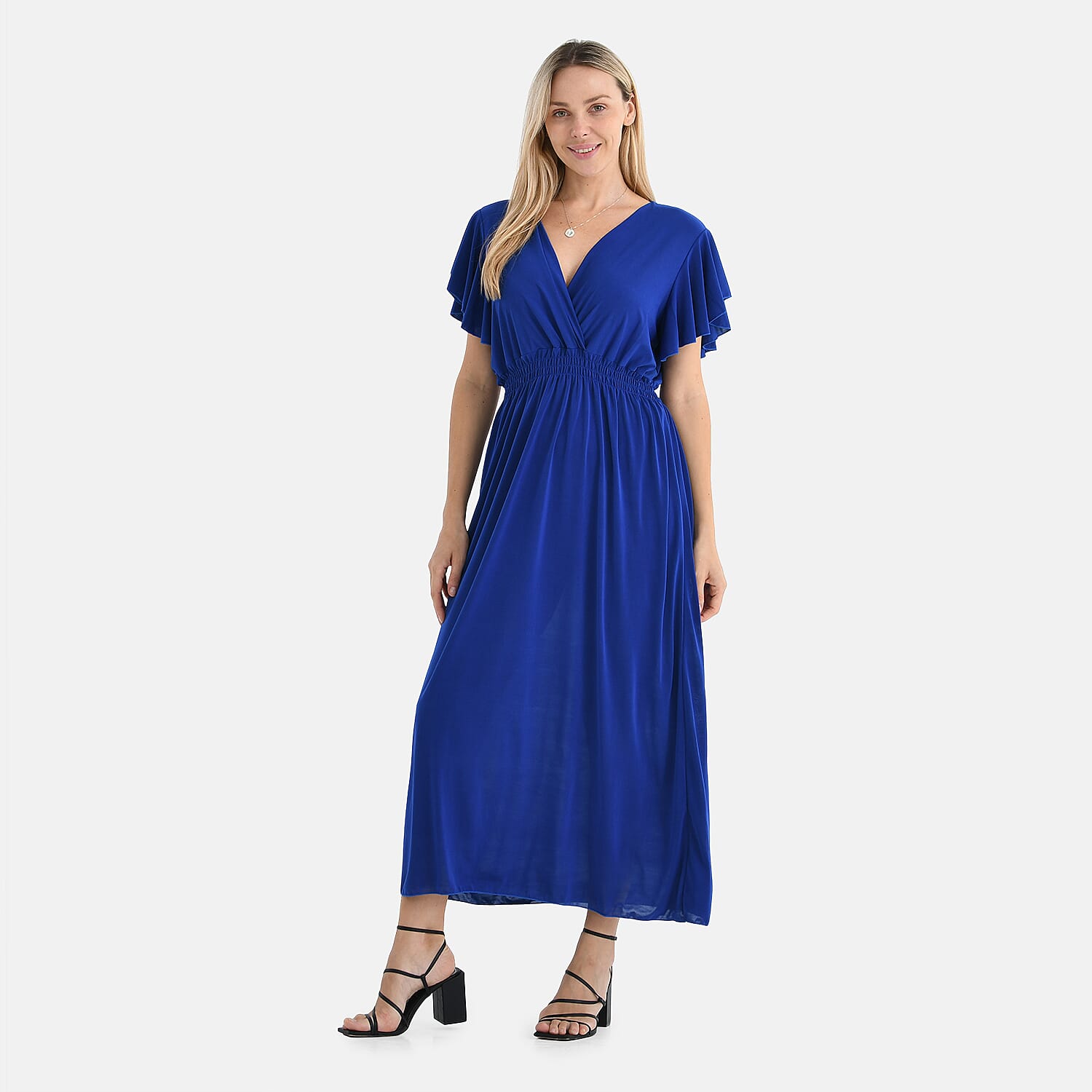 Tamsy Flutter Sleeves Smocked Midi Dress (One Size) - Black