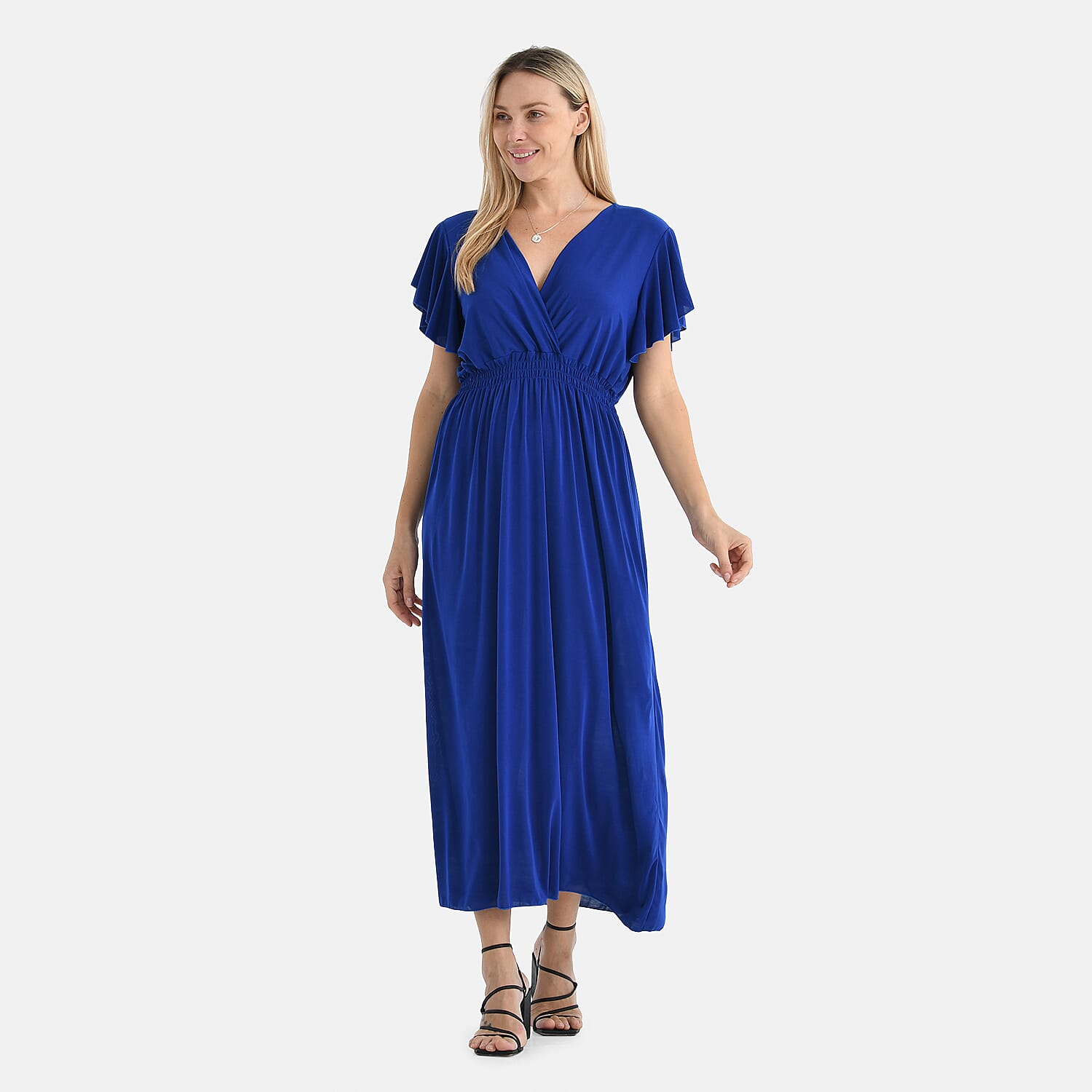 Tamsy Flutter Sleeves Smocked Midi Dress (One Size) - Black