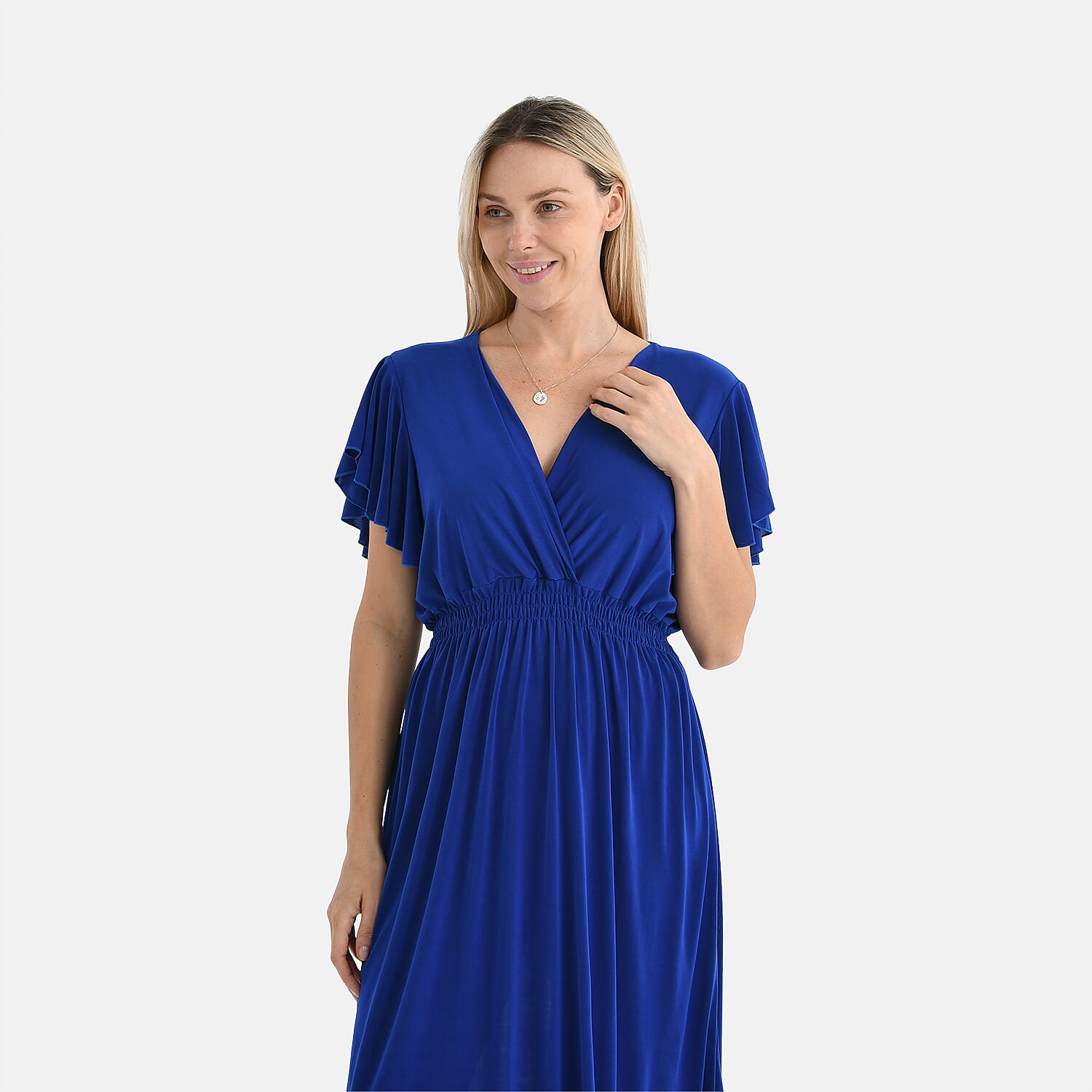 Tamsy Flutter Sleeves Smocked Midi Dress (One Size) - Black