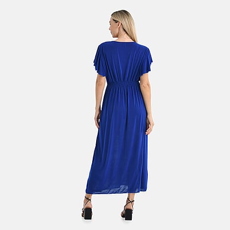Tamsy Flutter Sleeves Smocked Midi Dress (One Size Curve) - Blue