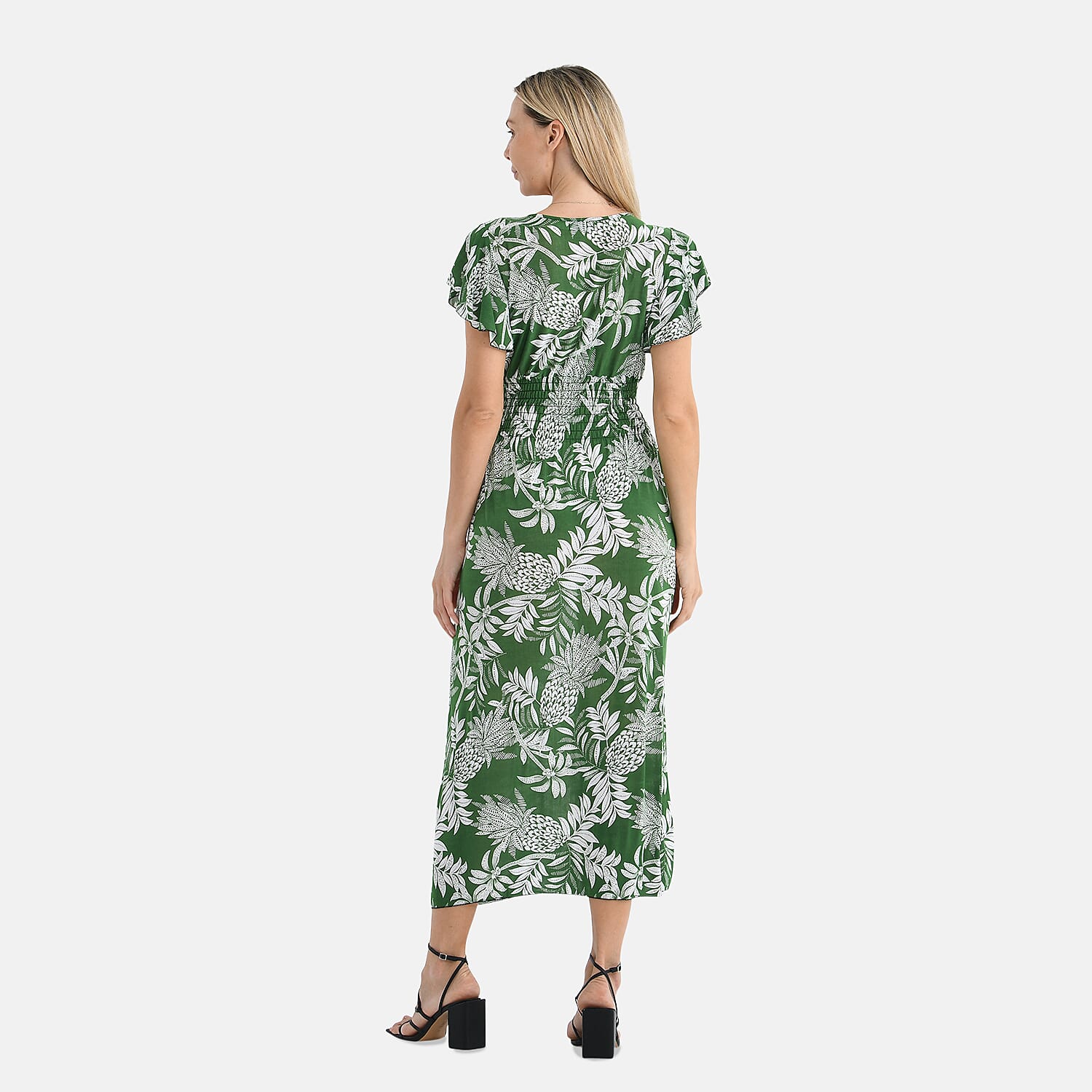 Tamsy Flutter Sleeves Smocked Midi Dress (One Size) - Black