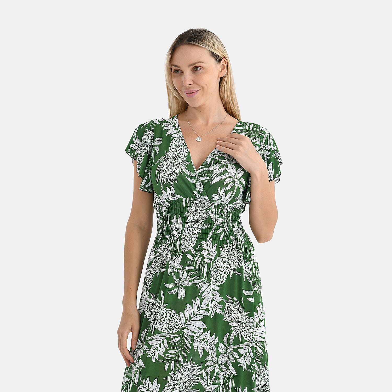 Tamsy Flutter Sleeves Smocked Midi Dress (One Size) - Black