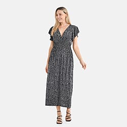 Tamsy Flutter Sleeves Smocked Midi Dress (One Size) - Black