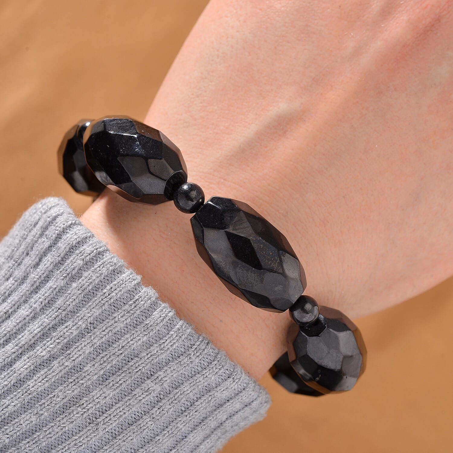 ONE TIME LIMITED CLOSE OUT DEAL - Natural Faceted Shungite Stretchable Bracelet 270.80 Ct.