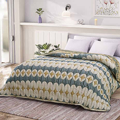 Cotton Jacquard Blanket (Size 200x1 cm) - Blue & White