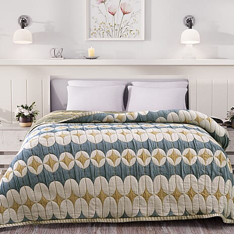 Cotton Jacquard Blanket (Size 200x1 cm) - Blue & White