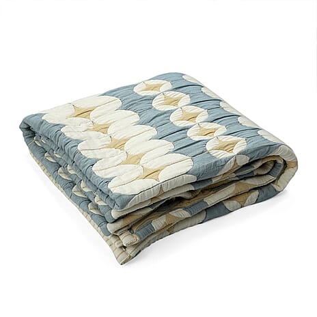 Cotton Jacquard Blanket (Size 200x1 cm) - Blue & White