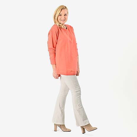 Cotton Blend Solid Colour Sweatshirt (Size 10) - Coral