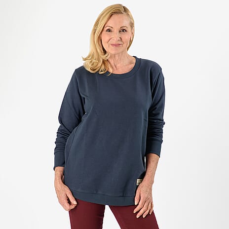 Cotton Blend Solid Colour Sweatshirt (Size 14) - Navy