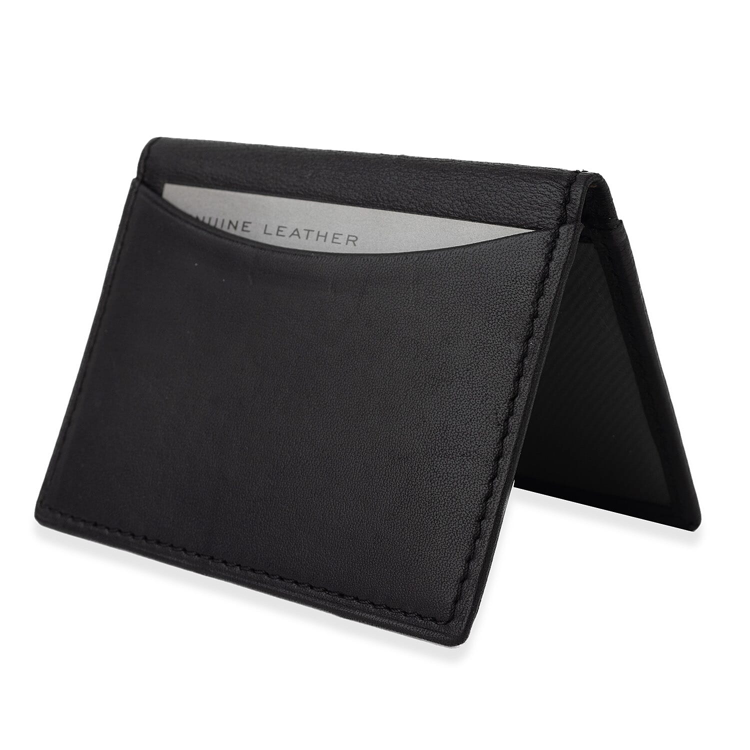 100% Leather Slim Credit Card Holder - Black