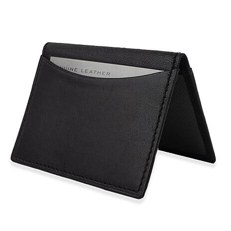 100% Leather Slim Credit Card Holder - Black
