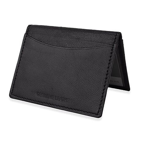 100% Leather Slim Credit Card Holder - Black