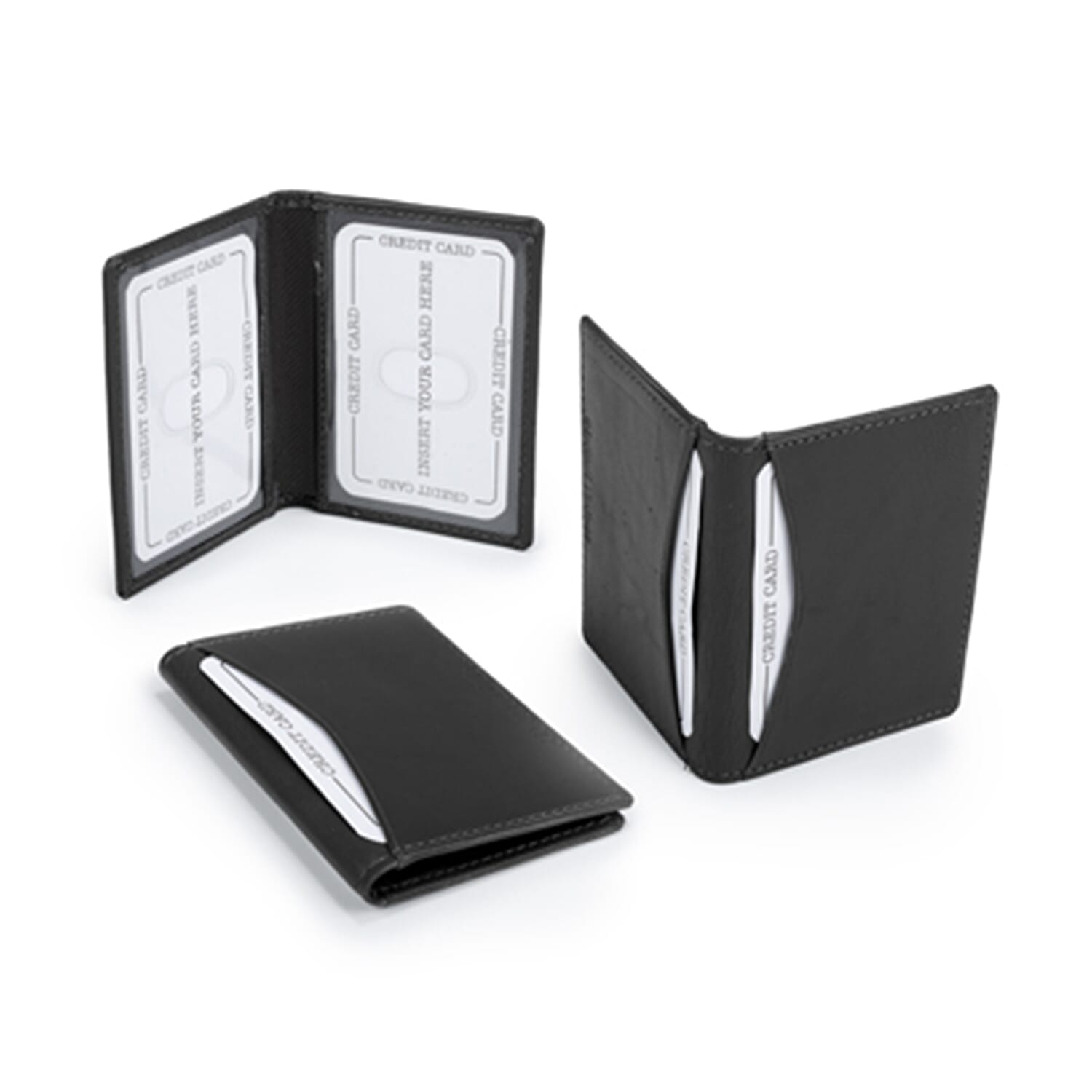 100% Leather Slim Credit Card Holder - Black