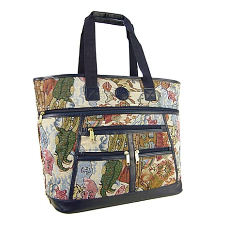 Classic Tapestry Shopping-Beach Bag (Size 15x46x37 cm) - Green Black