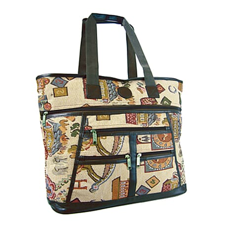 Classic Tapestry Shopping-Beach Bag (Size 15x46x37 cm) - Cream Black