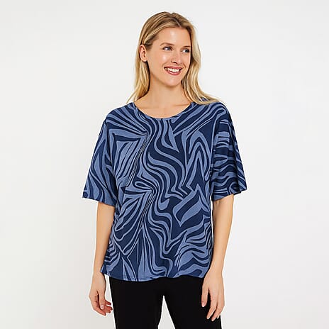 Sugar Crisp 100% Cotton Abstract Zebra Print Denim Top (Size - M)