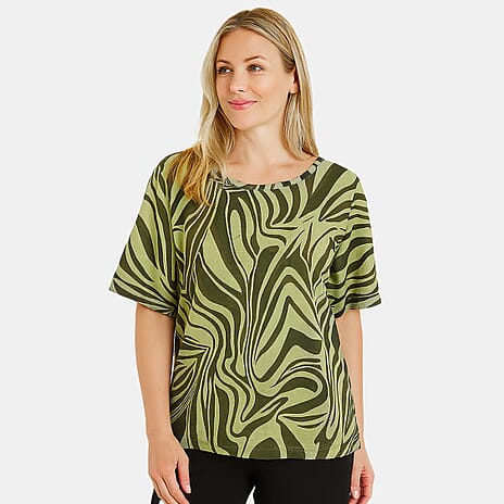 Sugar Crisp 100% Cotton Abstract Zebra Print Top (Size - S) - Khaki
