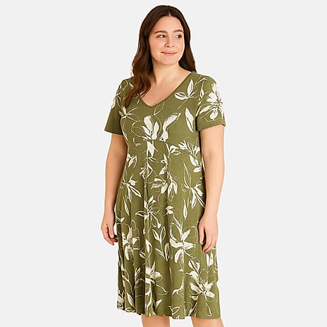 Sugar Crisp White Floral Print Dress (Size - M) - Khaki