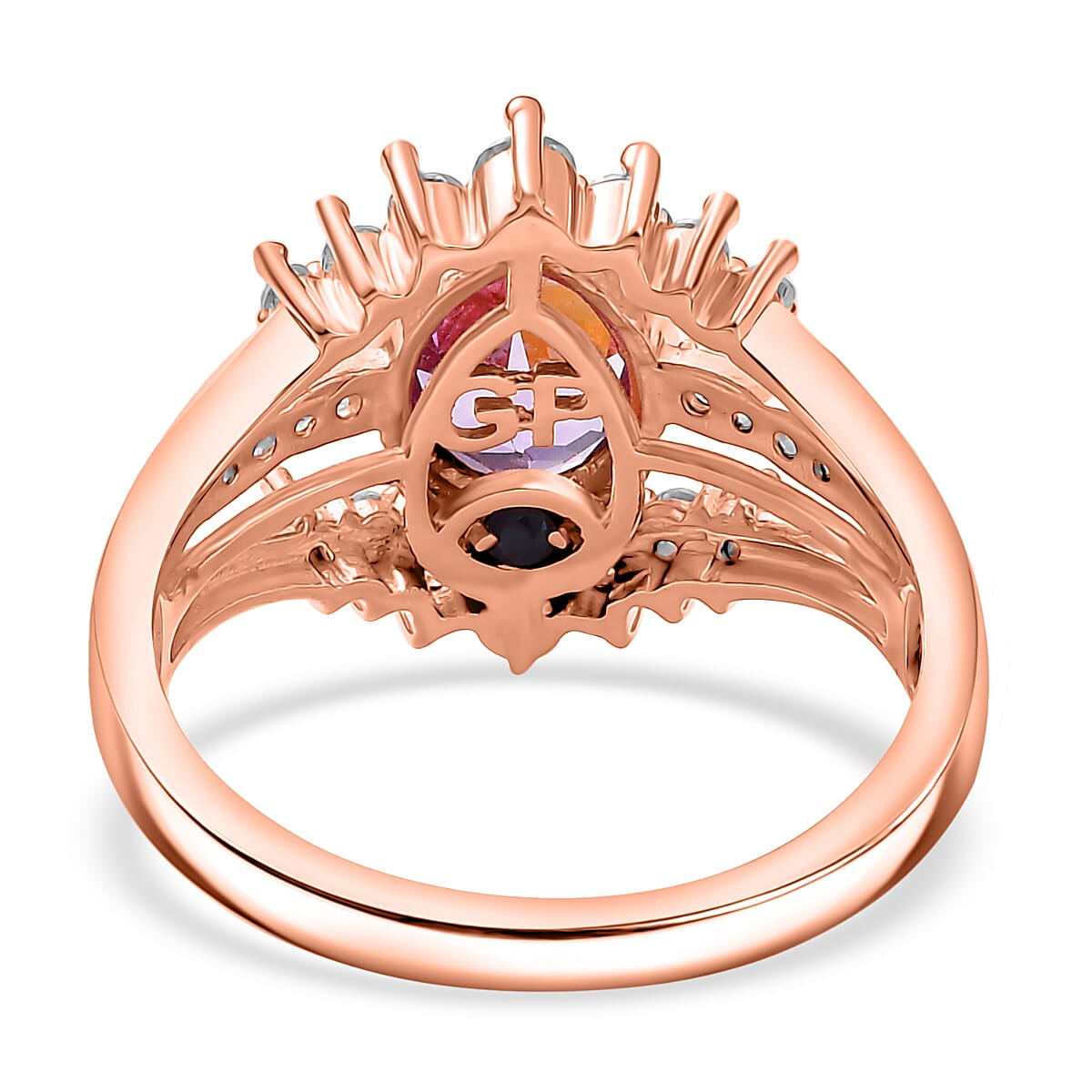 GP Royal Art Deco Collection - Rose De Morocco, Blue Sapphire & White Zircon Ring in 18K Vermeil Rose Gold Plated Sterling Silver 1.87 Ct. GP Royal Art Deco Collection - Rose De Morocco, Blue Sapphire & White Zircon Ring in 18K Vermeil Rose Gold Plated Sterling Silver 1.87 Ct.