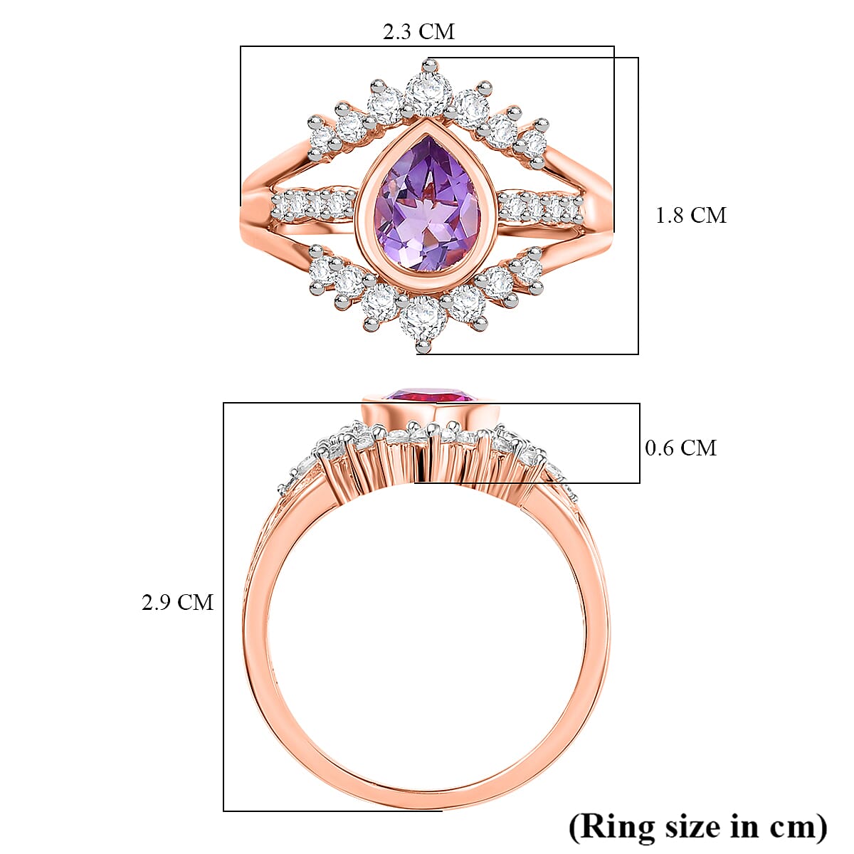 GP Royal Art Deco Collection - Rose De Morocco, Blue Sapphire & White Zircon Ring in 18K Vermeil Rose Gold Plated Sterling Silver 1.87 Ct. GP Royal Art Deco Collection - Rose De Morocco, Blue Sapphire & White Zircon Ring in 18K Vermeil Rose Gold Plated Sterling Silver 1.87 Ct.