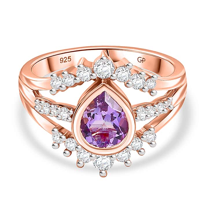 GP Royal Art Deco Collection - Rose De Morocco, White Zircon Ring in 18K Vermeil Rose Gold Plated Sterling Silver 1.87 Ct.