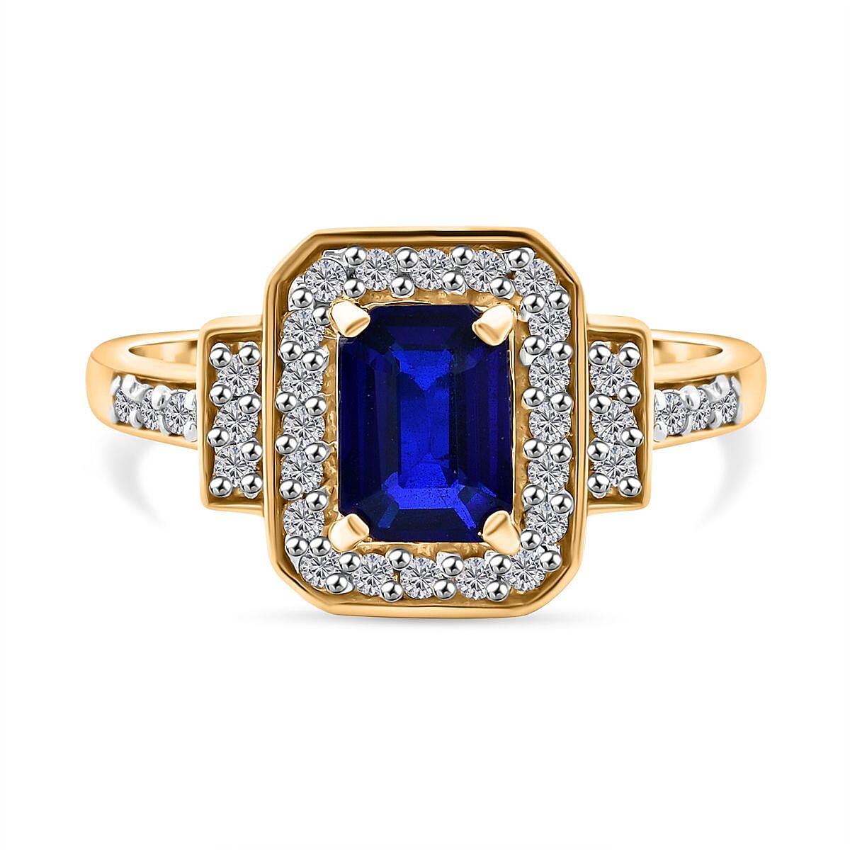 Blue Spinel & Moissanite Ring in Vermeil Yellow Gold Plated Sterling Silver 1.54 Ct.
