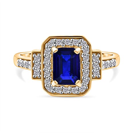Blue Spinel & Moissanite Ring in Vermeil Yellow Gold Plated Sterling Silver 1.54 Ct.