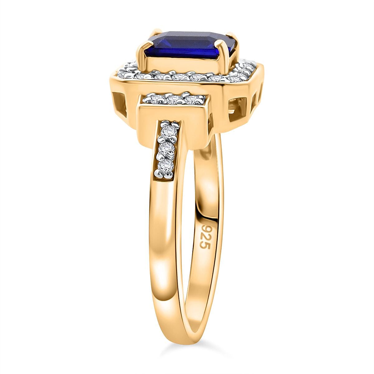Blue Spinel & Moissanite Ring in Vermeil Yellow Gold Plated Sterling Silver 1.54 Ct.