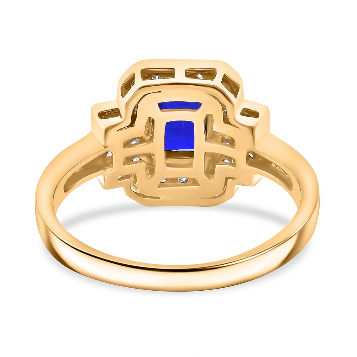 Blue Spinel & Moissanite Ring in Vermeil Yellow Gold Plated Sterling Silver 1.54 Ct.