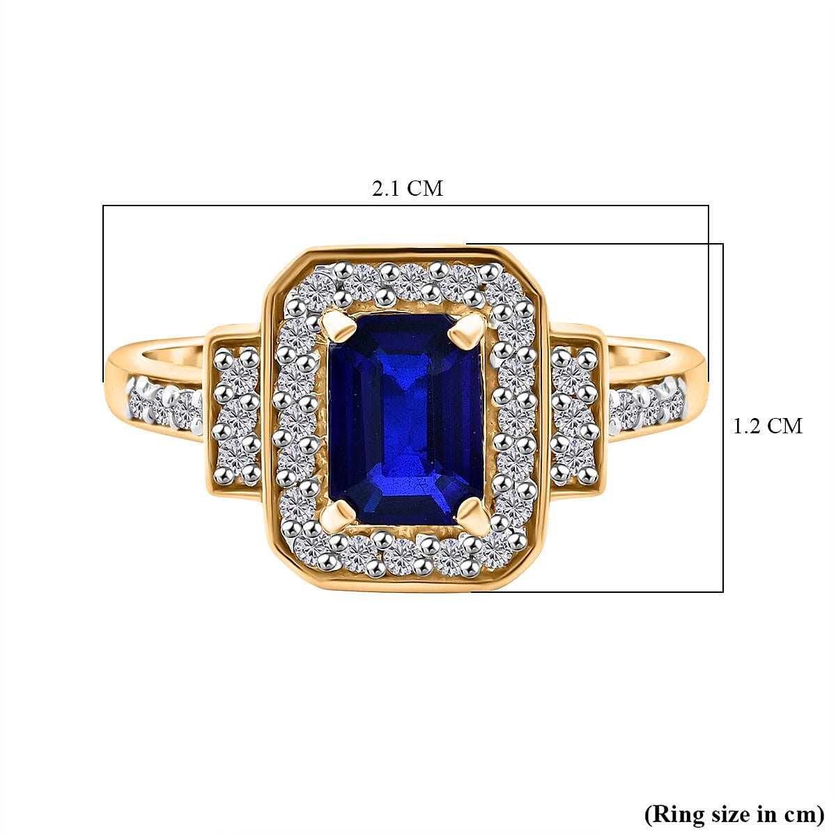 Blue Spinel & Moissanite Ring in Vermeil Yellow Gold Plated Sterling Silver 1.54 Ct.