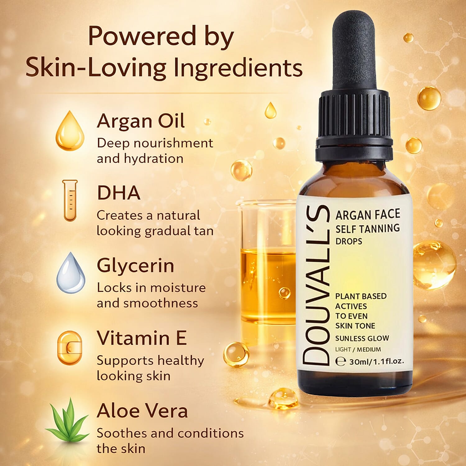 Douvalls Argan Face Self Tanning Drops (30ml) - Light-Medium