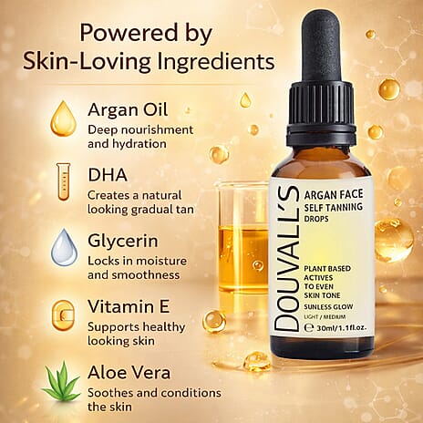 Douvalls Argan Face Self Tanning Drops (30ml) - Light-Medium
