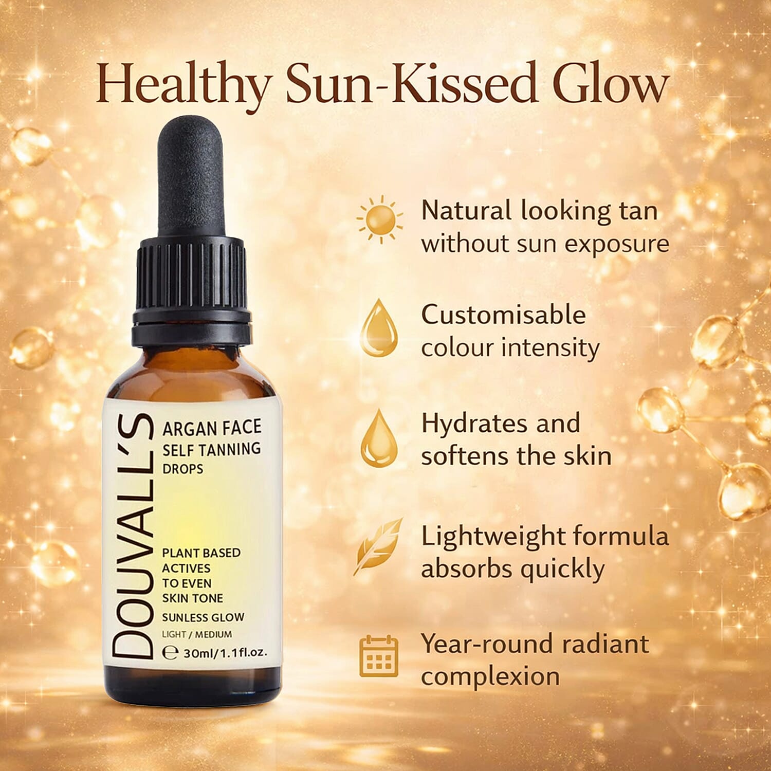 Douvalls Argan Face Self Tanning Drops (30ml) - Light-Medium