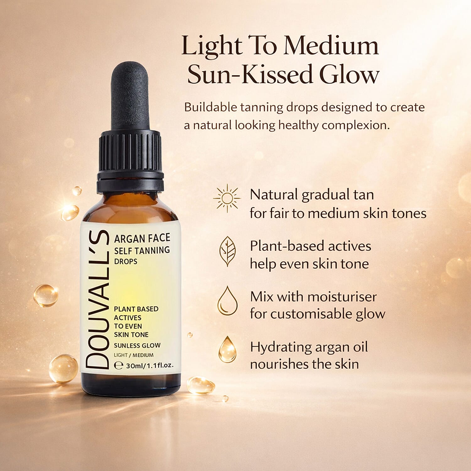 Douvalls Argan Face Self Tanning Drops (30ml) - Light-Medium