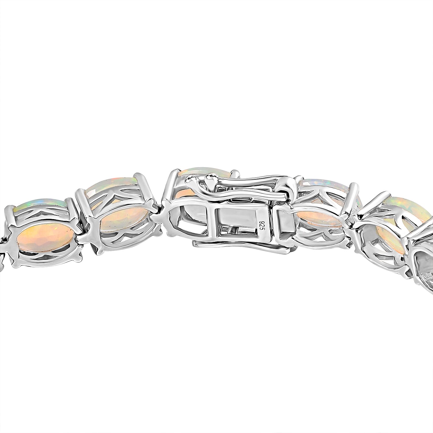 AAA Ethiopian Opal Tennis Bracelet (Size - 7)  Rhodium Overlay Sterling Silver 13.42 Ct, Silver Wt. 12.56 Gms.