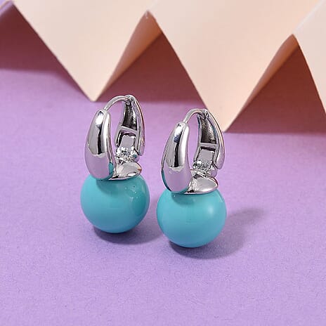 Sleeping Beauty Turquoise Shell Pearl Earring with Hoop 40.00 Ct.