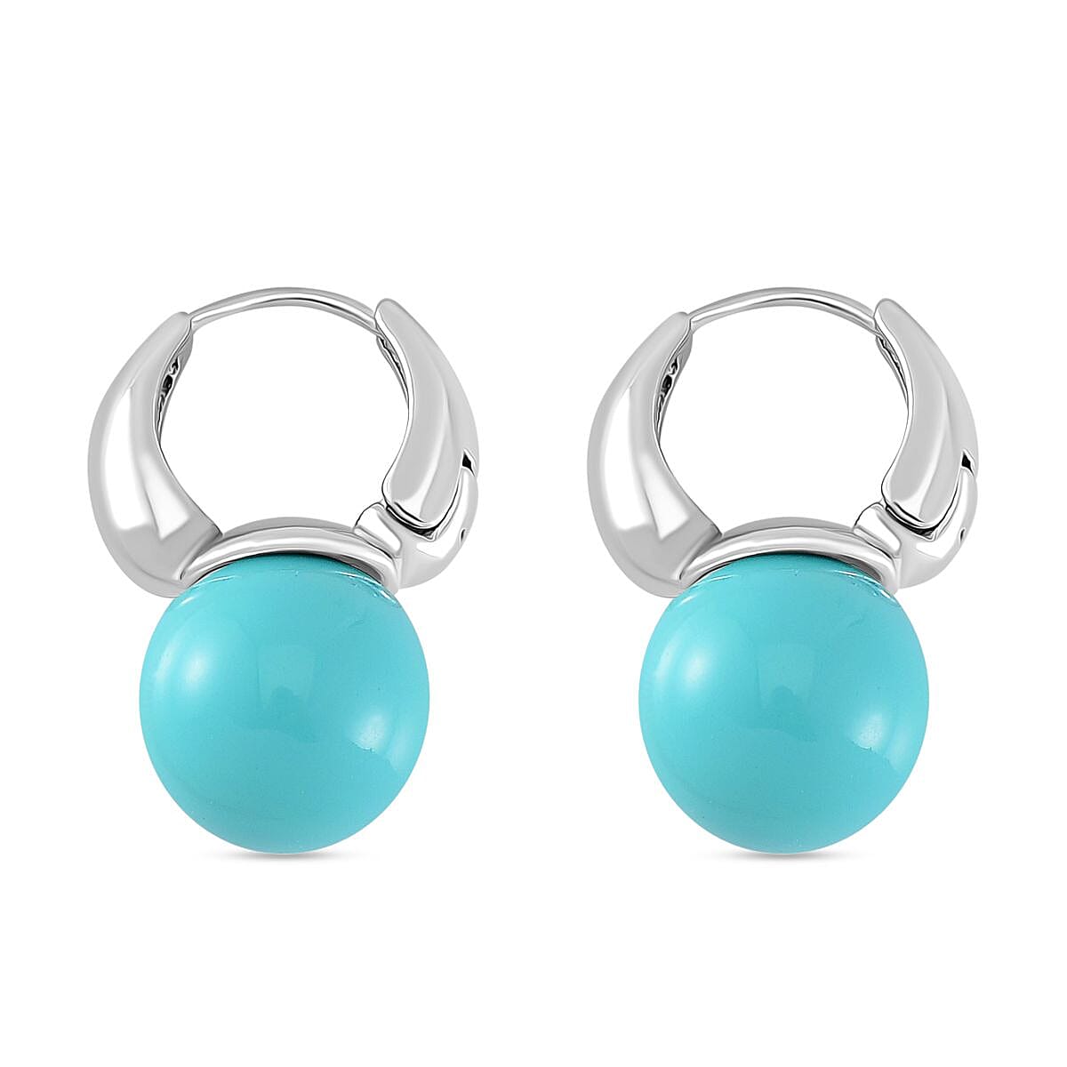 Sleeping Beauty Turquoise Shell Pearl Earring with Hoop 40.00 Ct.