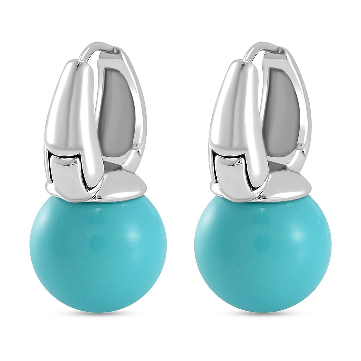 Sleeping Beauty Turquoise Shell Pearl Earring with Hoop 40.00 Ct.