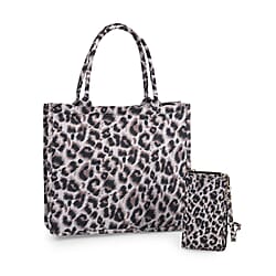 2 Piece Set - Leopard Pattern Tote Bag and Crossbody Bag