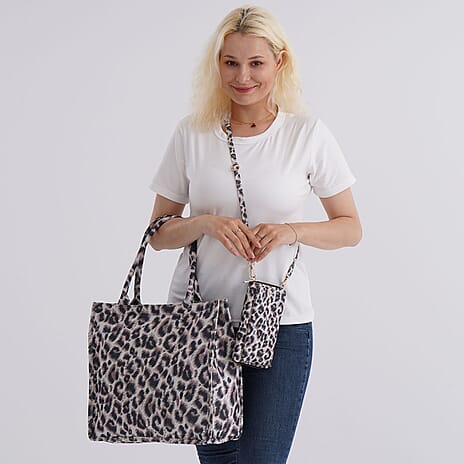 2 Piece Set - Leopard Pattern Tote Bag and Crossbody Bag
