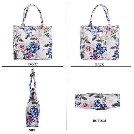 Set of 2 Rose - Butterfly Print Tote Bag - Cellphone Handbag Duo - White