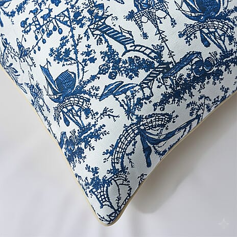 Signare Tapestry Collection - Designer Inspired Chinoserie Cushion (Size 45x45 cm) - Blue