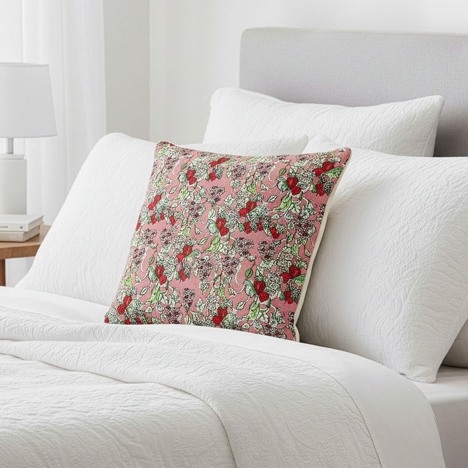 Signare Tapestry Collection - Designer Inspired Wild Stawberry Garden Cushion (Size 45x45cm) - Peach