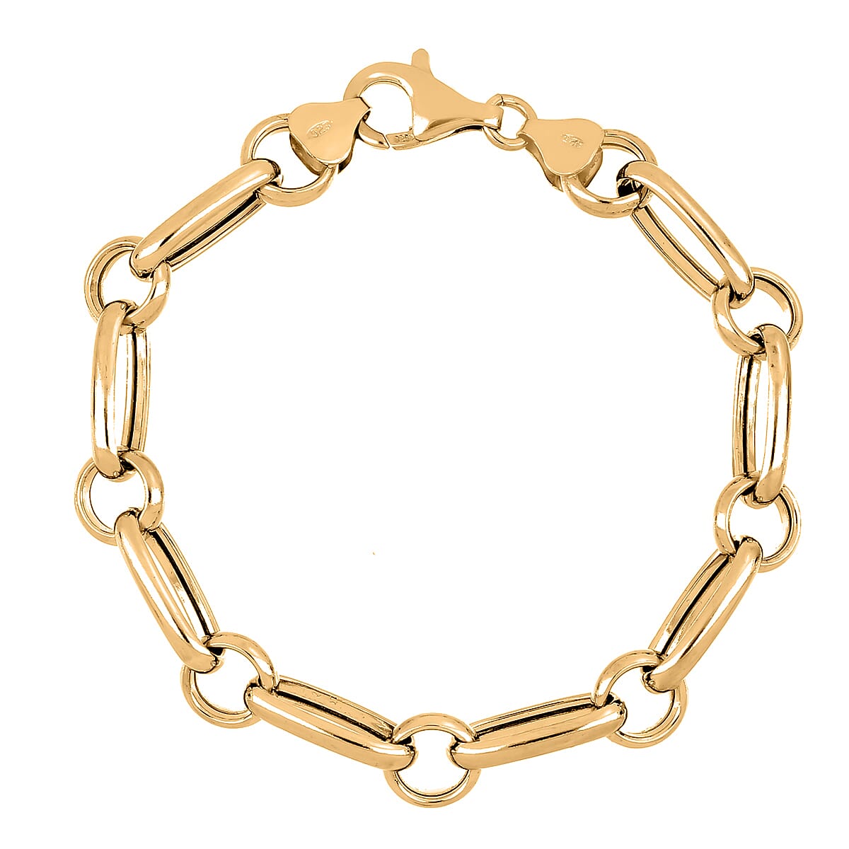 La Bella - Fine Italian Jewellery - Handmade Paper Clip Bracelet (Size 8) with Lobster Clasp in Yellow Gold Plated Sterling Silver, Silver Wt. 10.20 Gms.